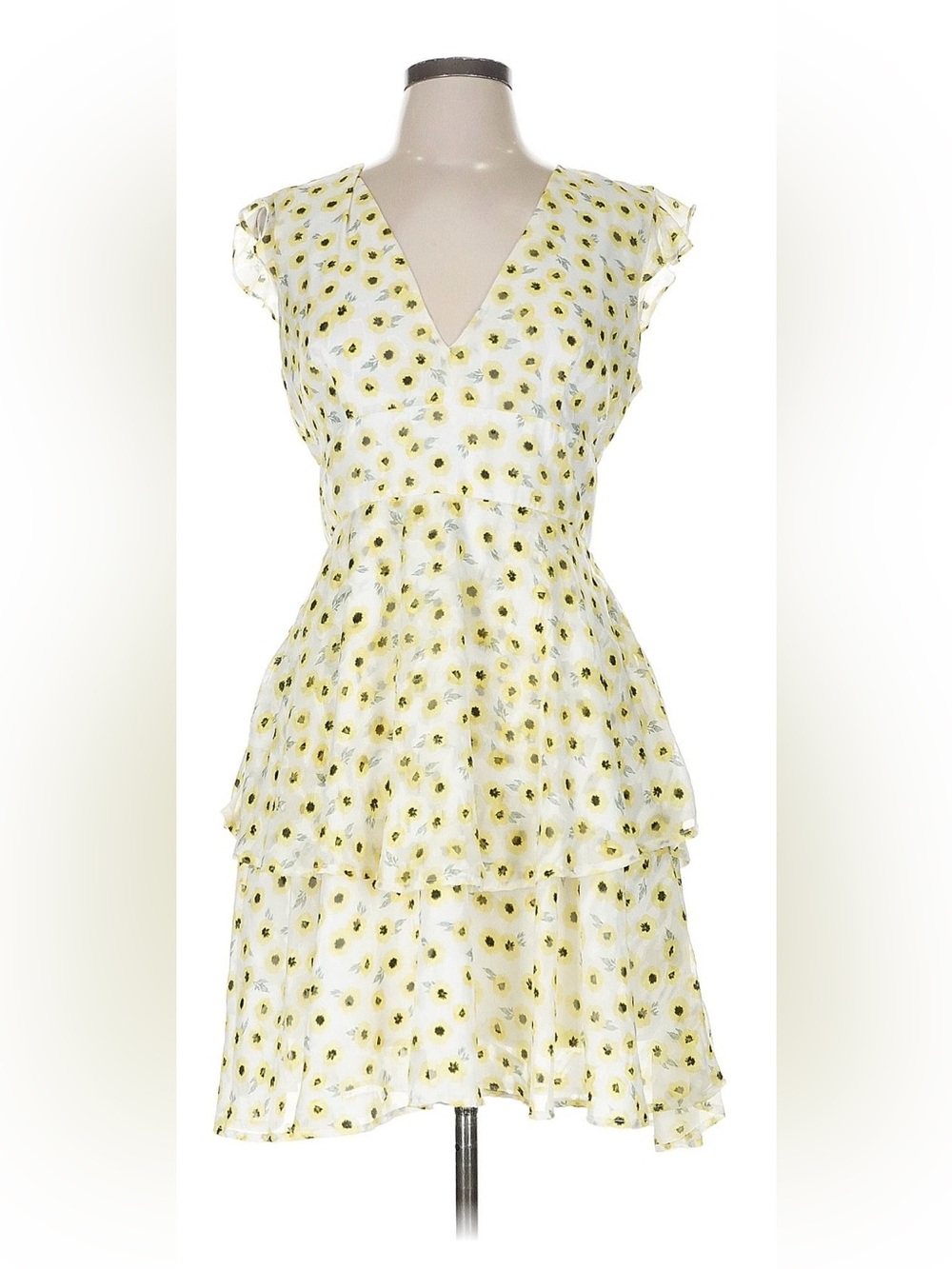 Slate & Willow White and Yellow Floral One-Shoulder Tiered Sundress